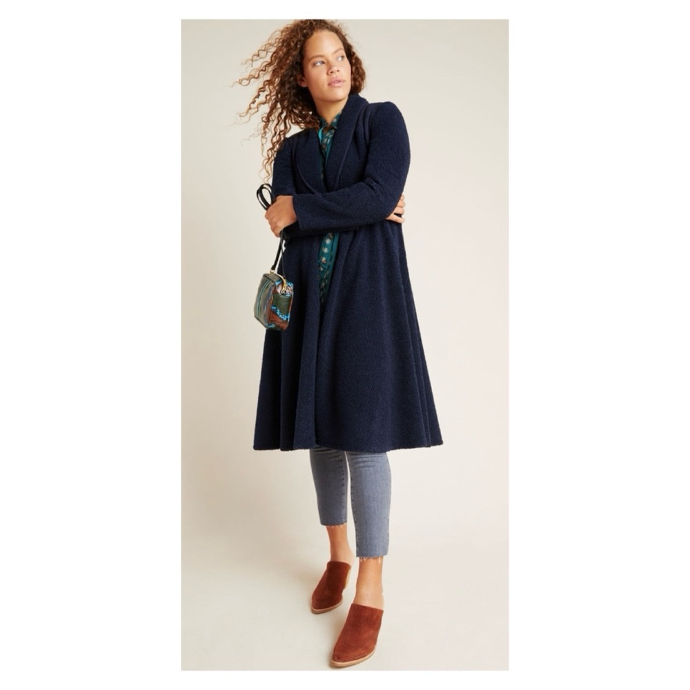 NWT Anthropologie Cassia Sueded Sherpa Coat in Navy  Size 6